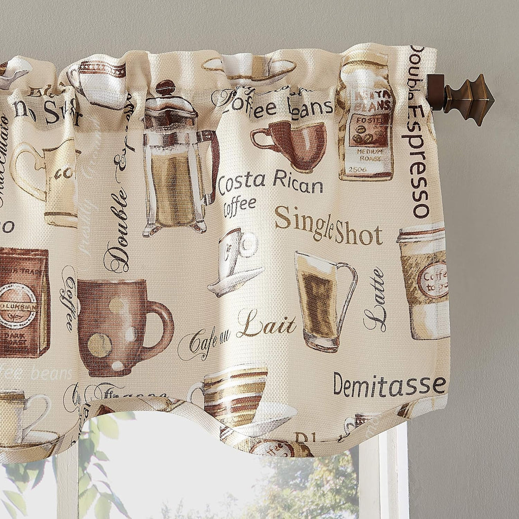 Bristol Coffee Shop Semi-Sheer Rod Pocket Kitchen Curtain Valance and Tiers Set, 54" x 24", Ivory Off-White