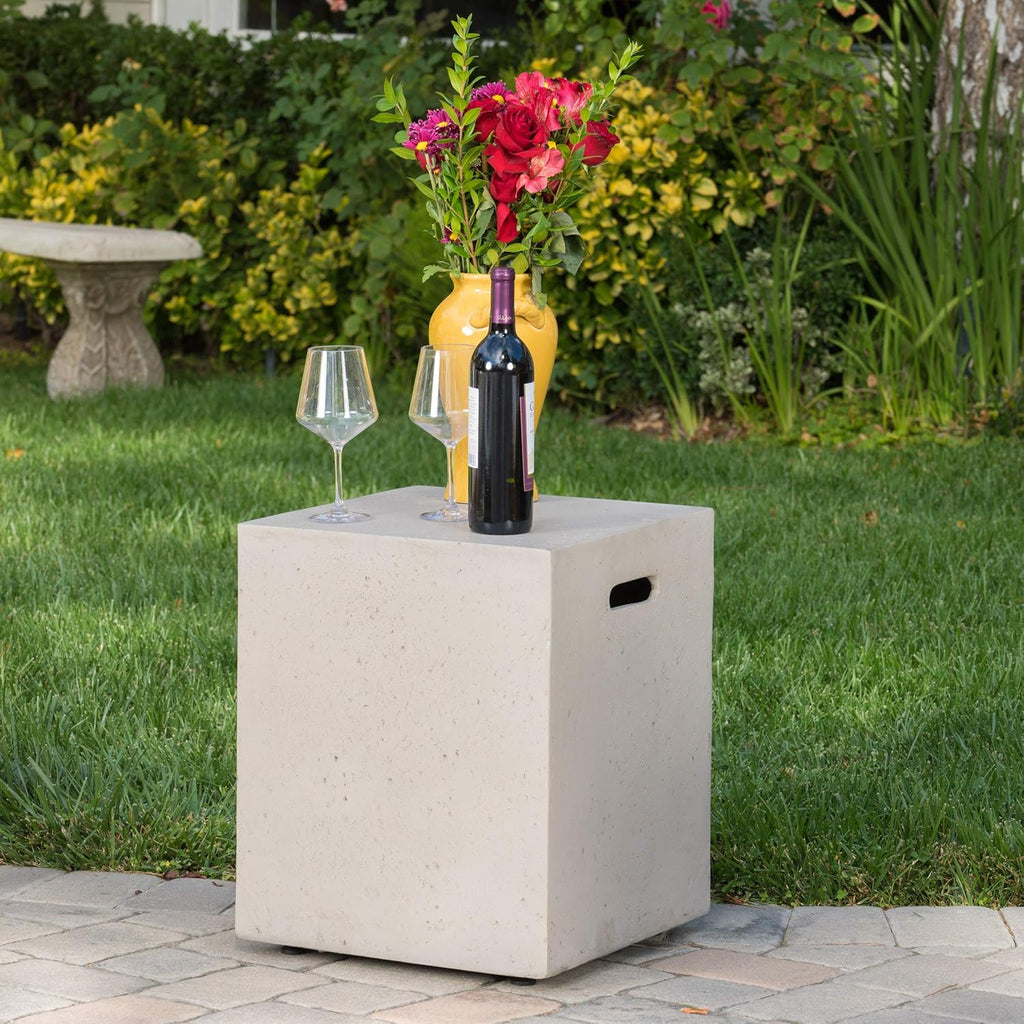 Home Aidan Outdoor Rectangular Fire Table with Tank Holder, Light Gray