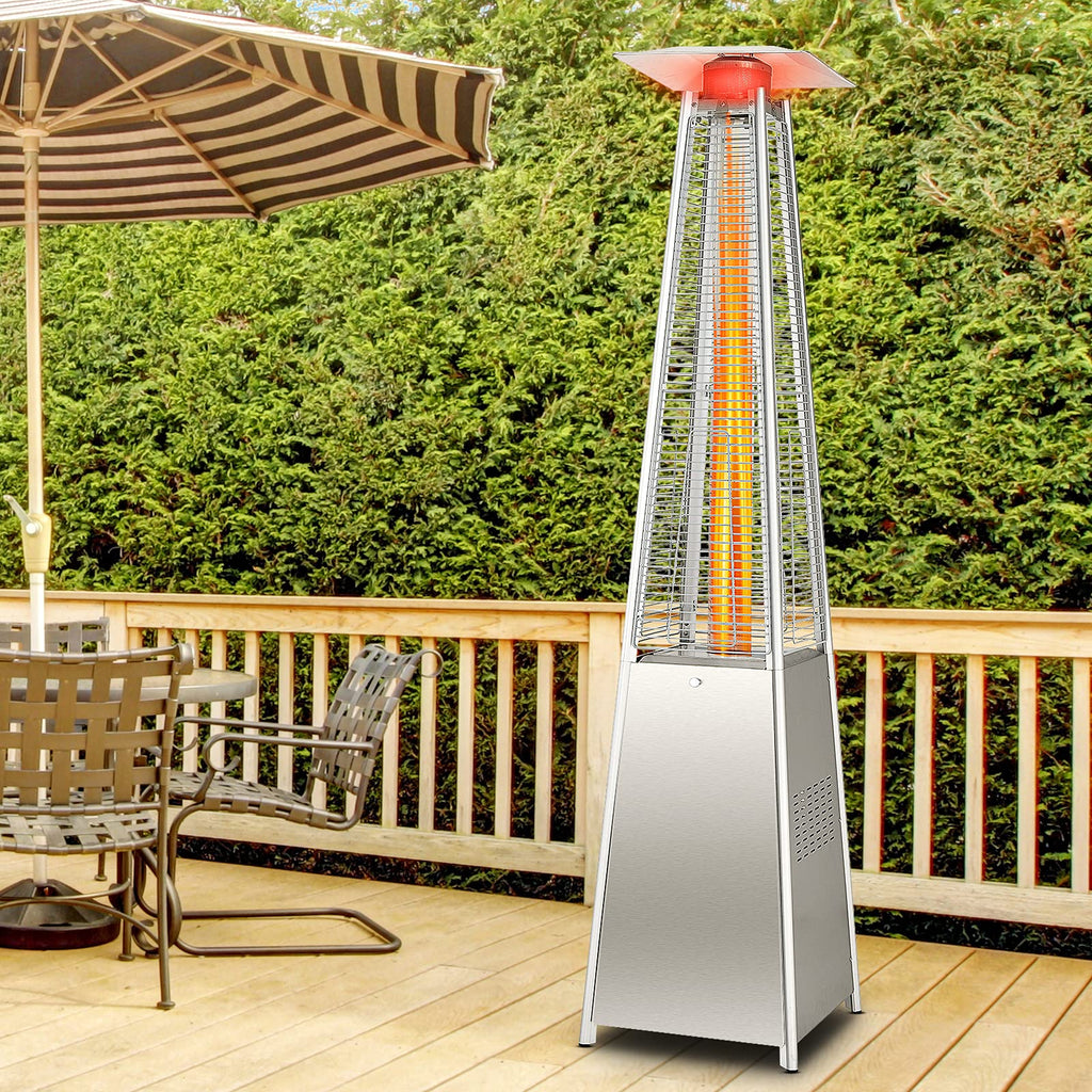 90-inch Outdoor Patio Heater, 42000 BTU Portable Outdoor Pyramid Propane Heater with Wheels, Quartz Glass Tube, Auto