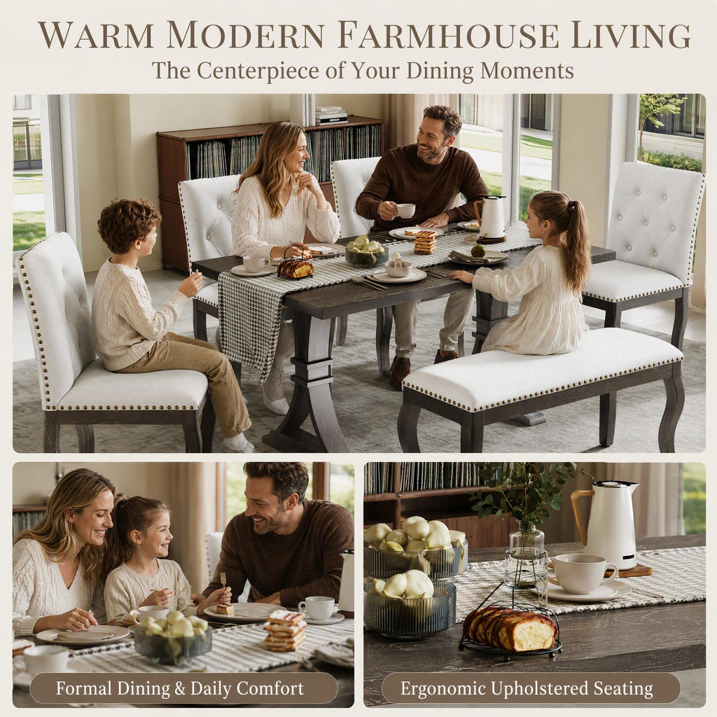 6‐Piece Dining Table Set, Farmhouse Dinner Table Set, Espresso