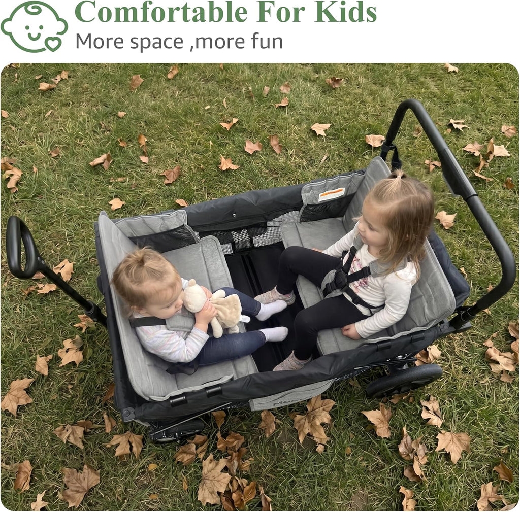 Wagon Stroller for 2 Kids, Collapsible Wagon Stroller with Removable Canopy, Foldable Stroller Wagon with 2 Seater