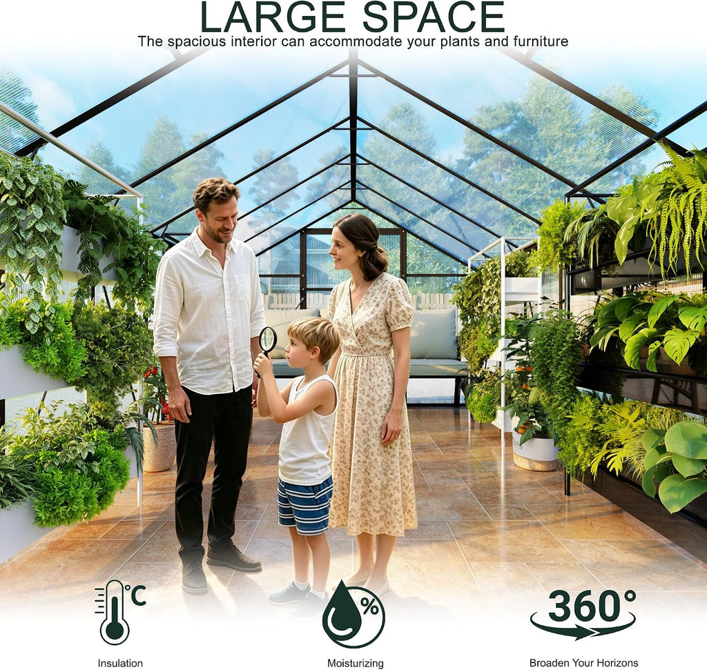 8X10 FT Walk-in Greenhouse, Heavy Duty Large Greenhouses for Outdoors | Aluminium Frame Polycarbonate Garden