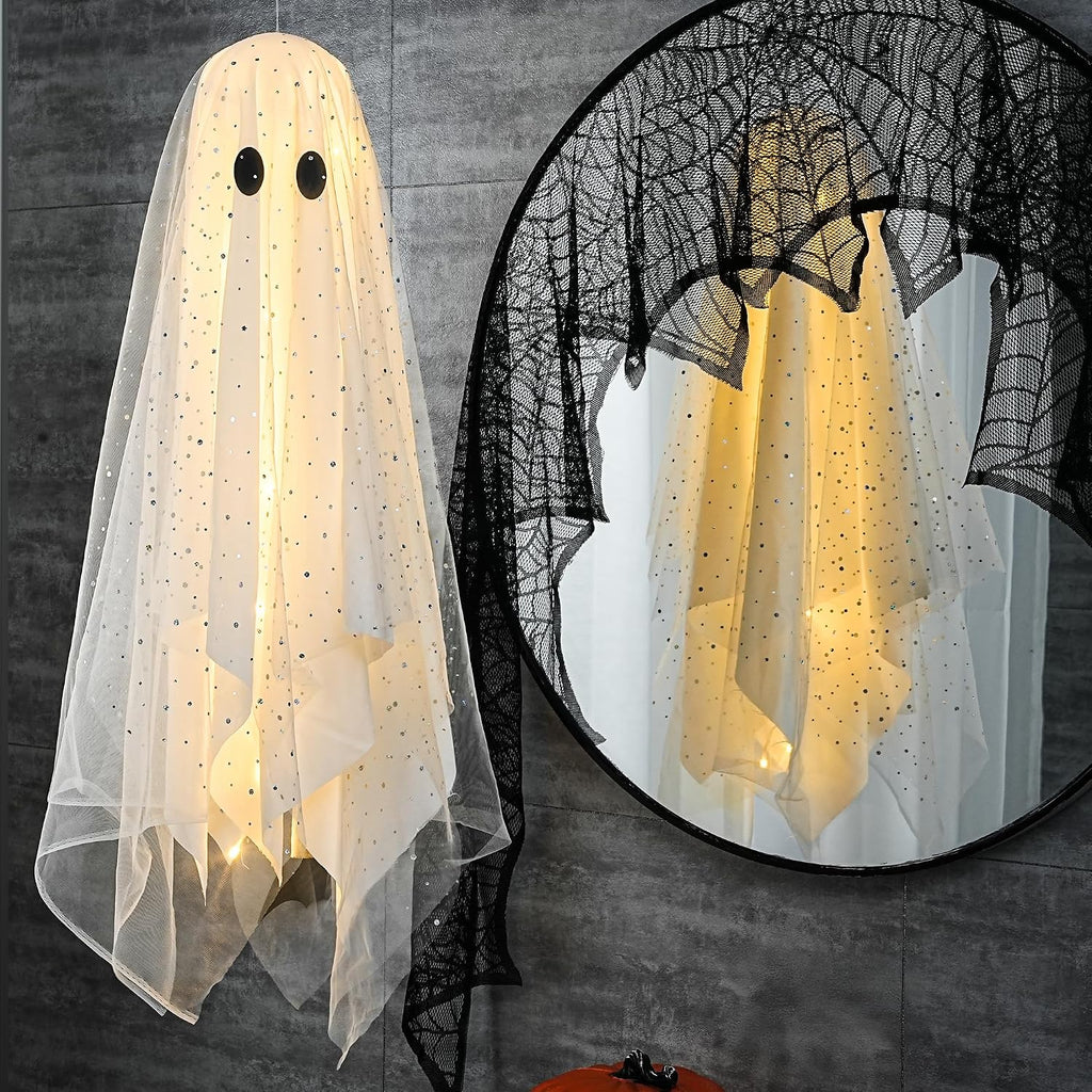 Halloween Decorations outdoor/indoor- Hanging Ghost Decor with Light,Halloween Ornaments,Hallowee n Decor - Set of 3