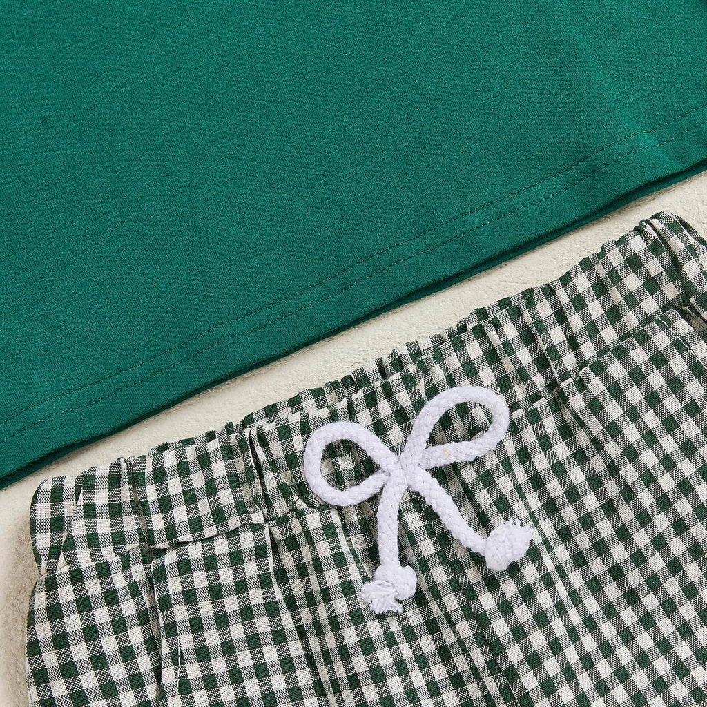 Toddler Baby Boy Hunting Outfit Long Sleeve Mallard Duck Sweatshirt T-shirt Gingham Pants Two Piece Smocked Clothes