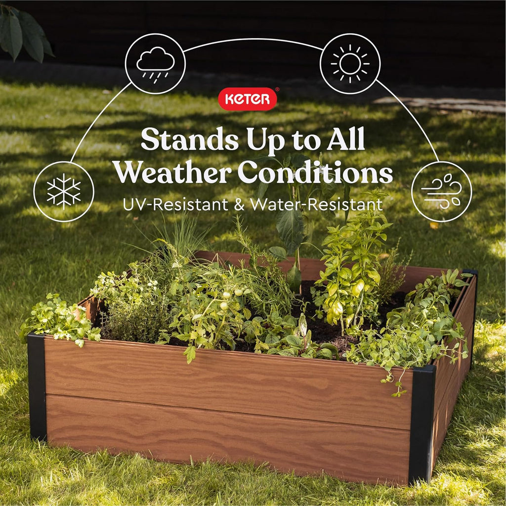 48" X 48" inches Wood Look Raised Garden Bed, Durable Outdoor Herb Garden Planter for Vegetables, Flowers, and