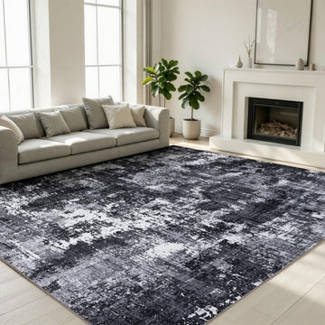 Washable Area Rug, Modern Abstract Large Carpet, Black & White