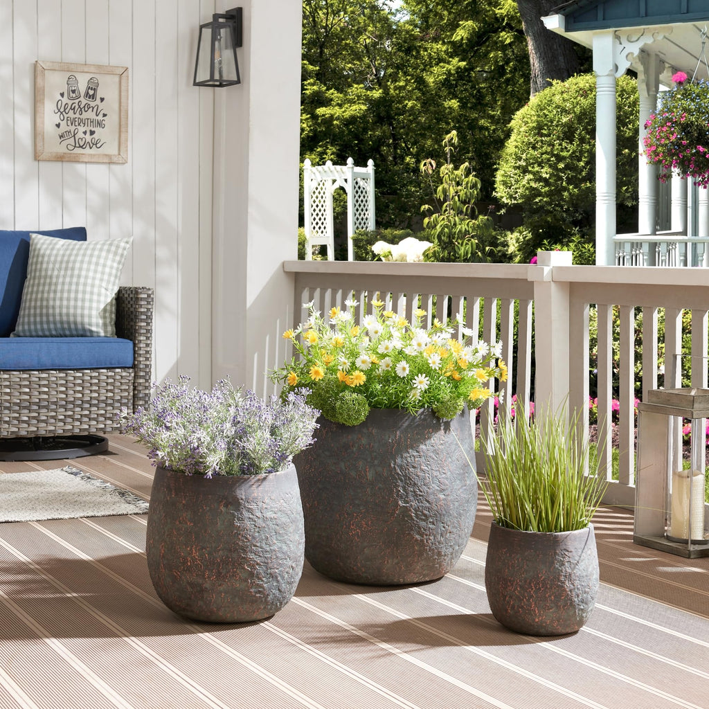 17.32"+12.99"+9.06" Weathered Bronze Rust Concrete Flower Pots