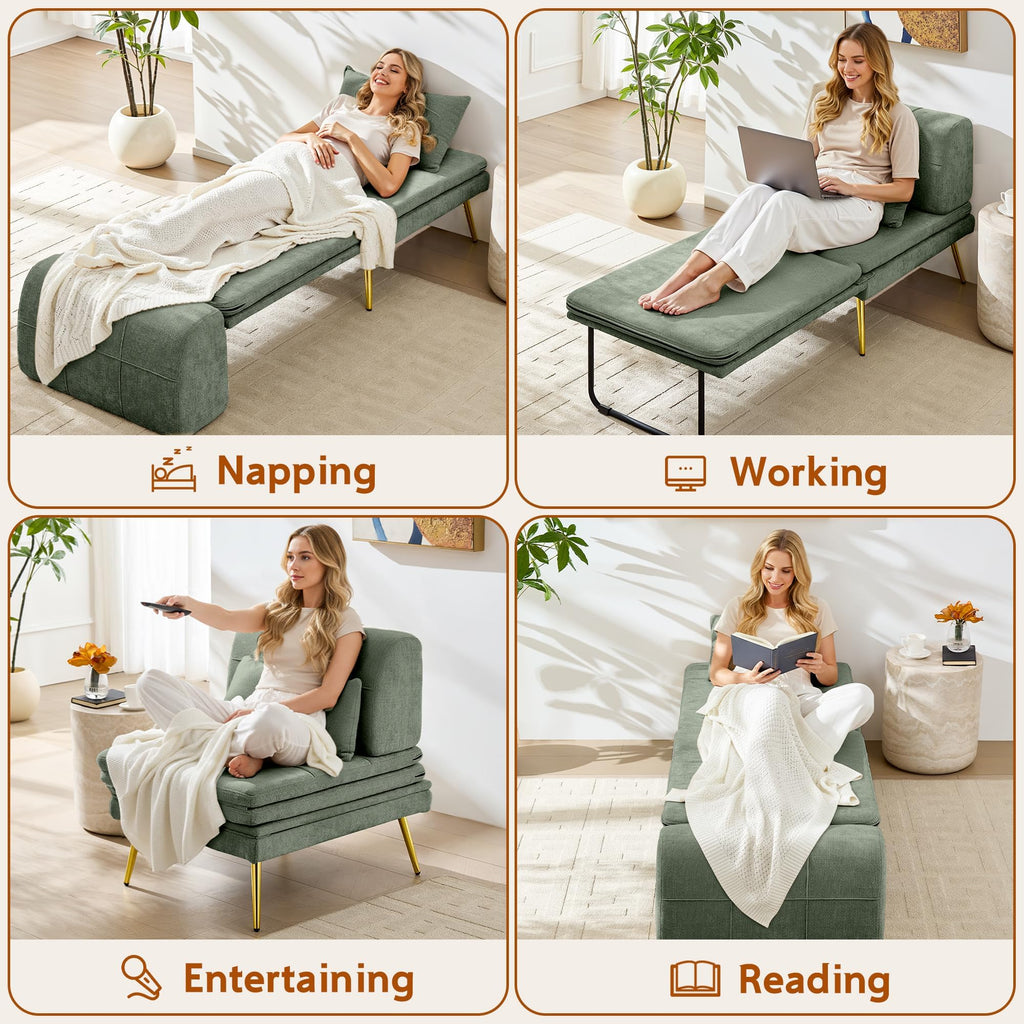 Futon Chair, 3-in-1 Chair Sleeper Bed for Adults with Back Support