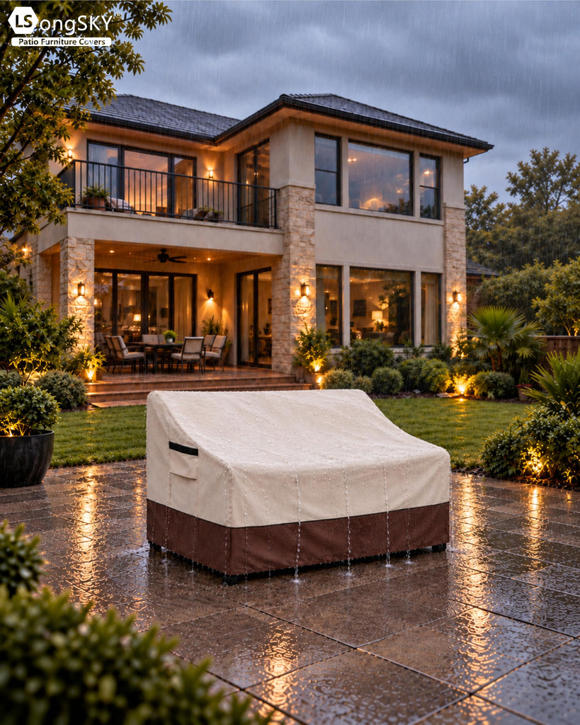 79" Patio Sofa Cover, 600D Waterproof Outdoor Couch Cover, Brown