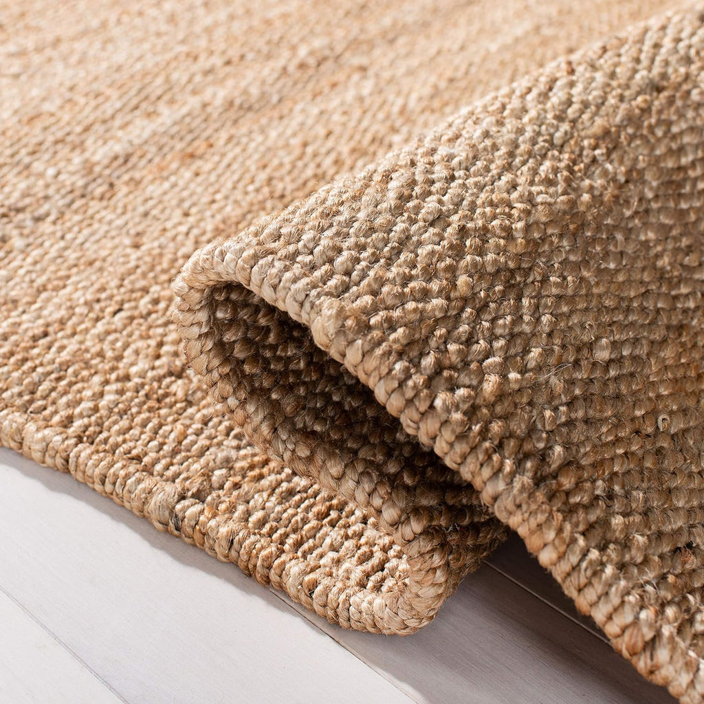 Natural Fiber Collection Area Rug - 4' Square, Natural, Handmade Boho Fringe Woven Jute, Ideal for High Traffic Areas