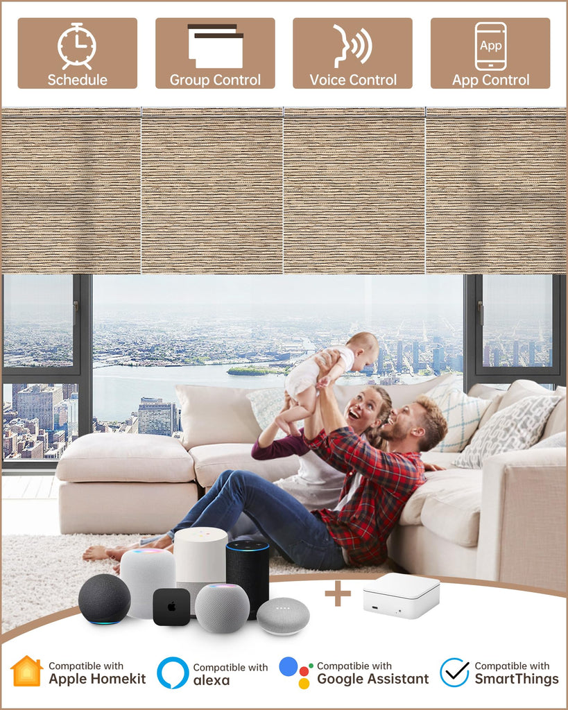 Motorized Blinds with Remote, APP, Voice Control - Light Filtering