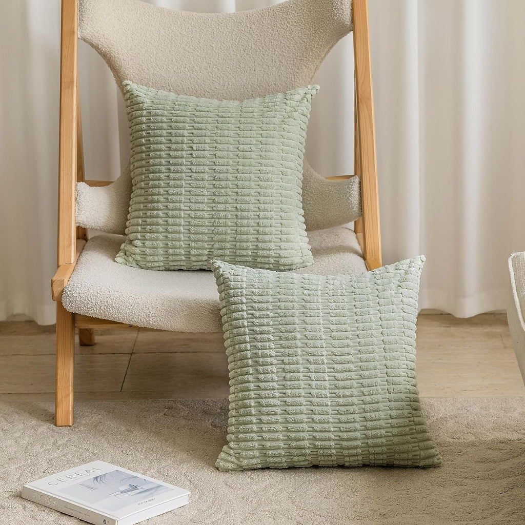 Summer Pillow Covers 26x26 Boho Sage Green Euro Shams Corduroy Throw Pillow Covers for Plush Patio Living Room Sofa