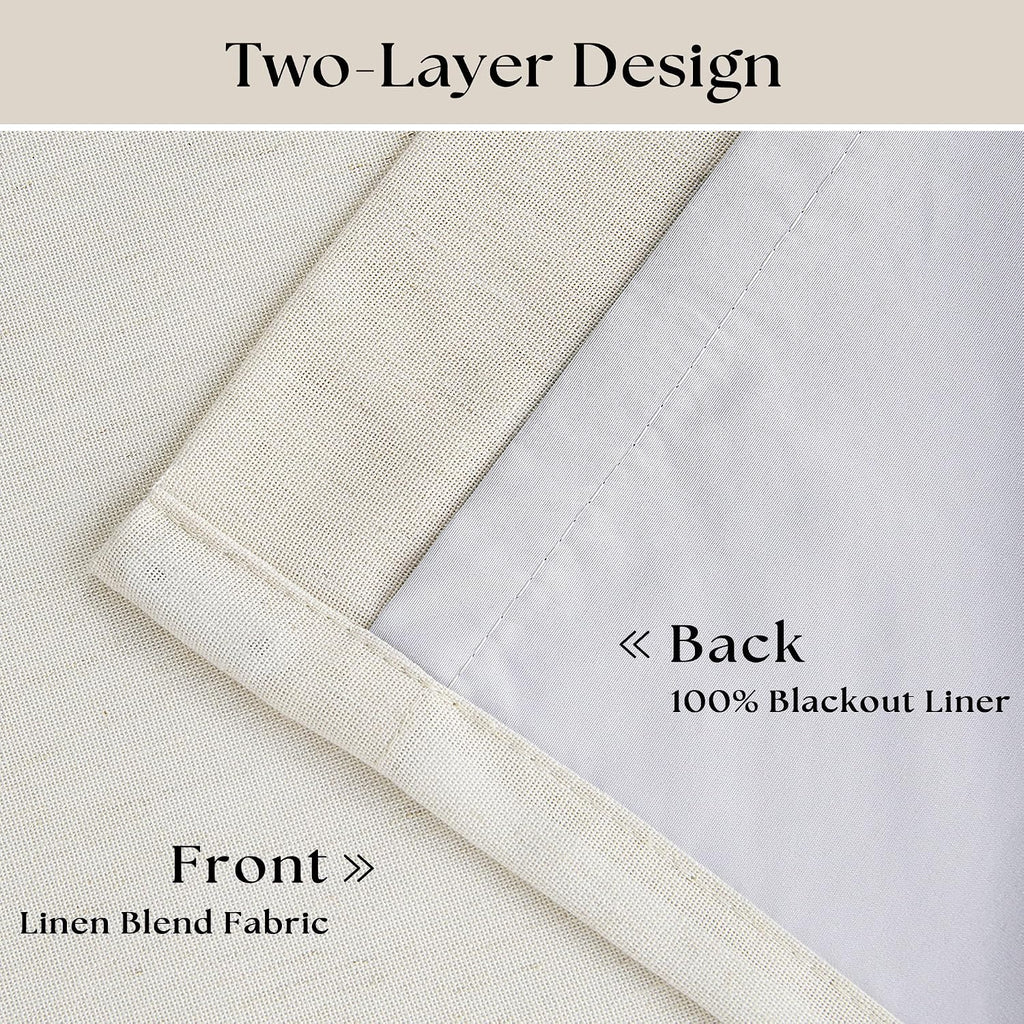 Natural 100% Blackout Pinch Pleated Linen Curtains (Set of 2 Panels) 63 Inch Long with Liner
