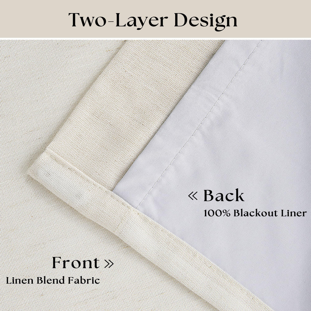 Natural Linen 100% Blackout Pinch Pleated Curtains 108 Inches Long 2 Panels
