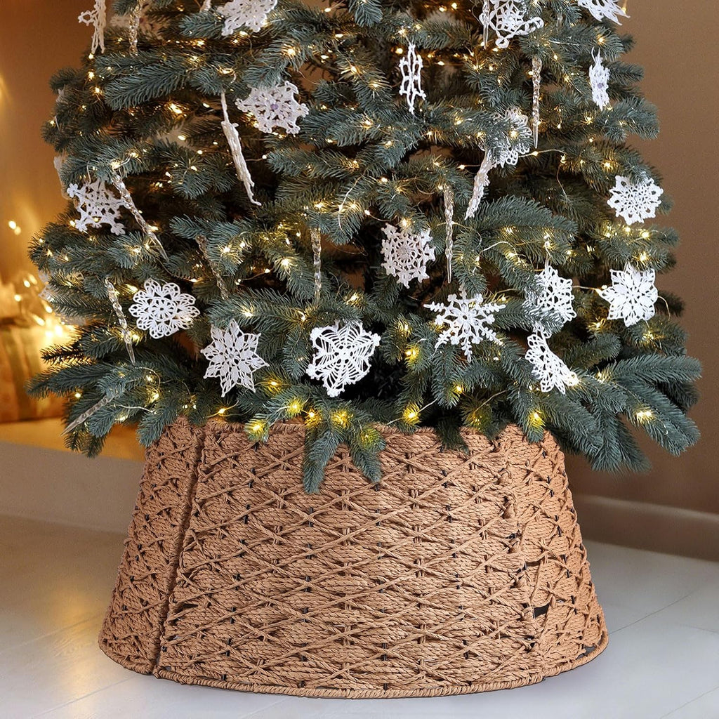 24 Inch Woven Rattan Christmas Tree Collar, Khaki