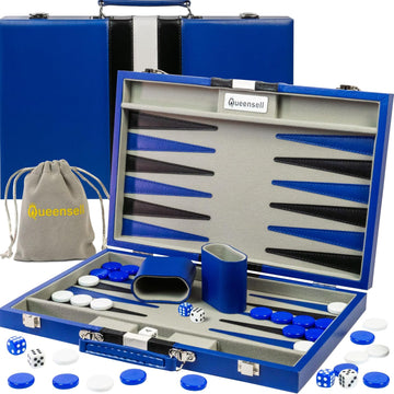 Large Blue Backgammon Sets for Adults - Classic Board Games for 2 Players Adults and Kids - Premium Backgammon Set 15