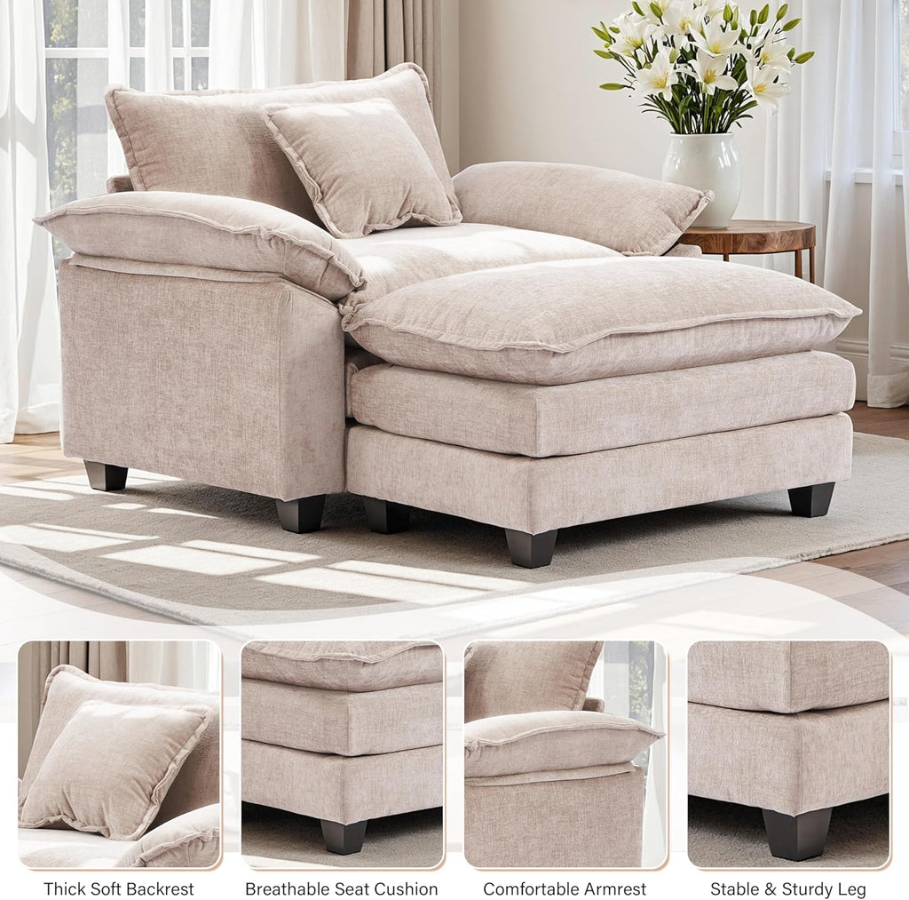 Modern Chaise Lounge Chair and Ottoman — Chenille
