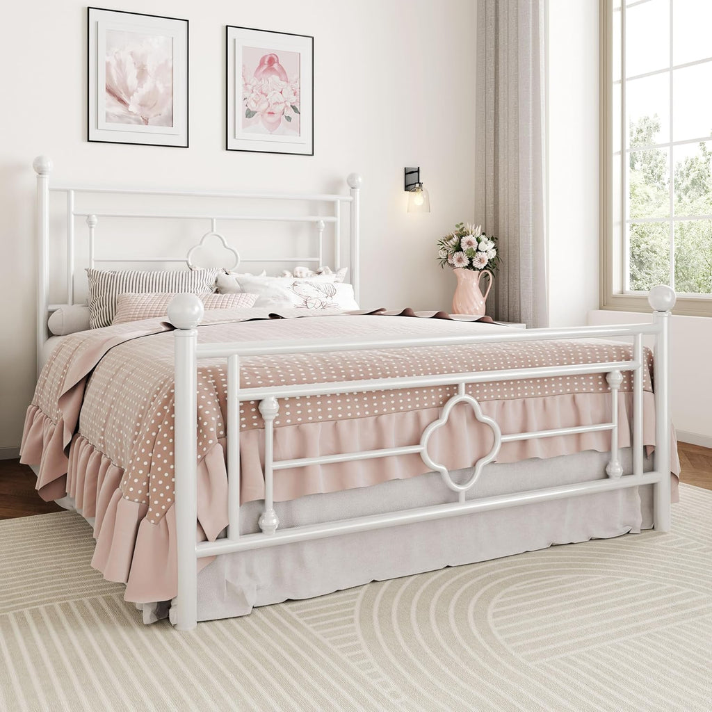 14 Inches Full Metal Platform Bed Frame/Vintage Iron-Art Headboard and Footboard/Mattress Foundation for Storage/No