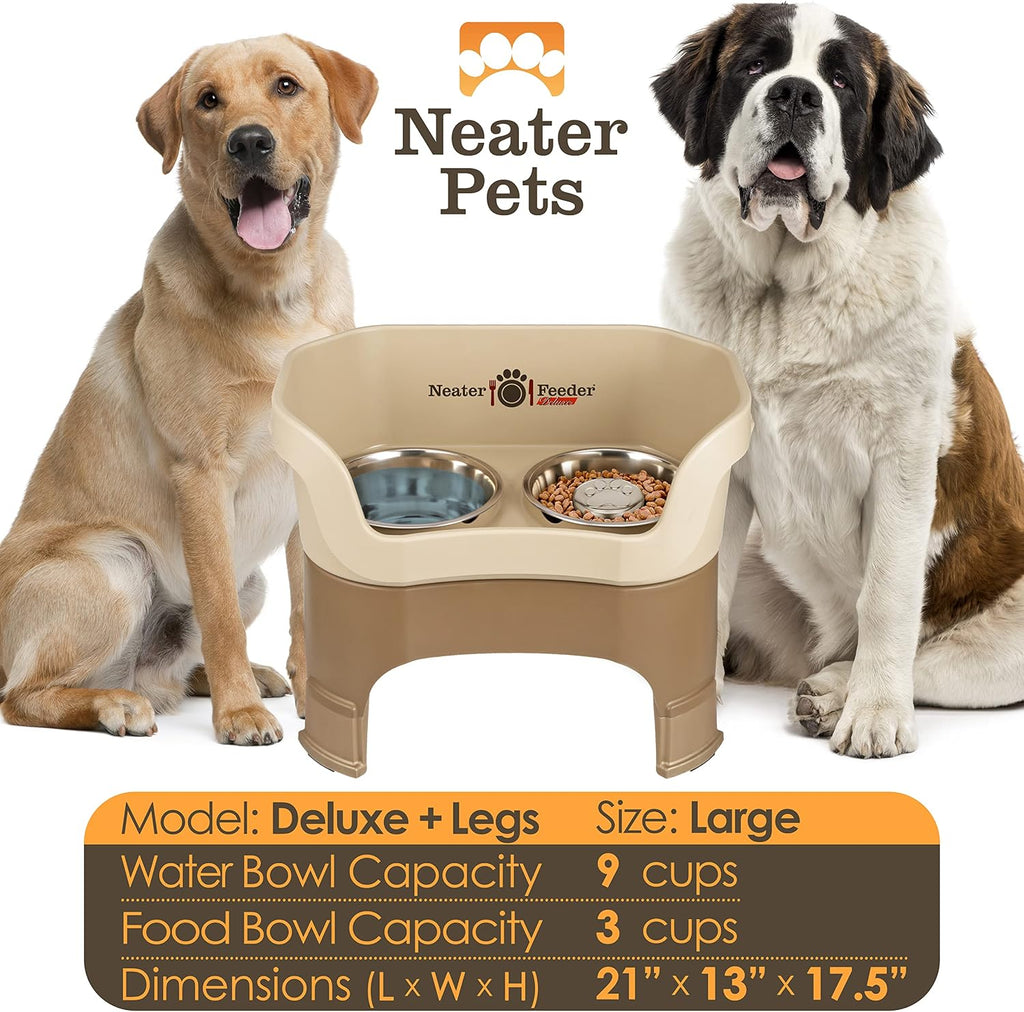 Feeder Deluxe Mess-Proof Elevated Dog Bowls for Large Dogs (40+ lbs), 2 Height Adjustable (14.5" & 17.5") No-Spill
