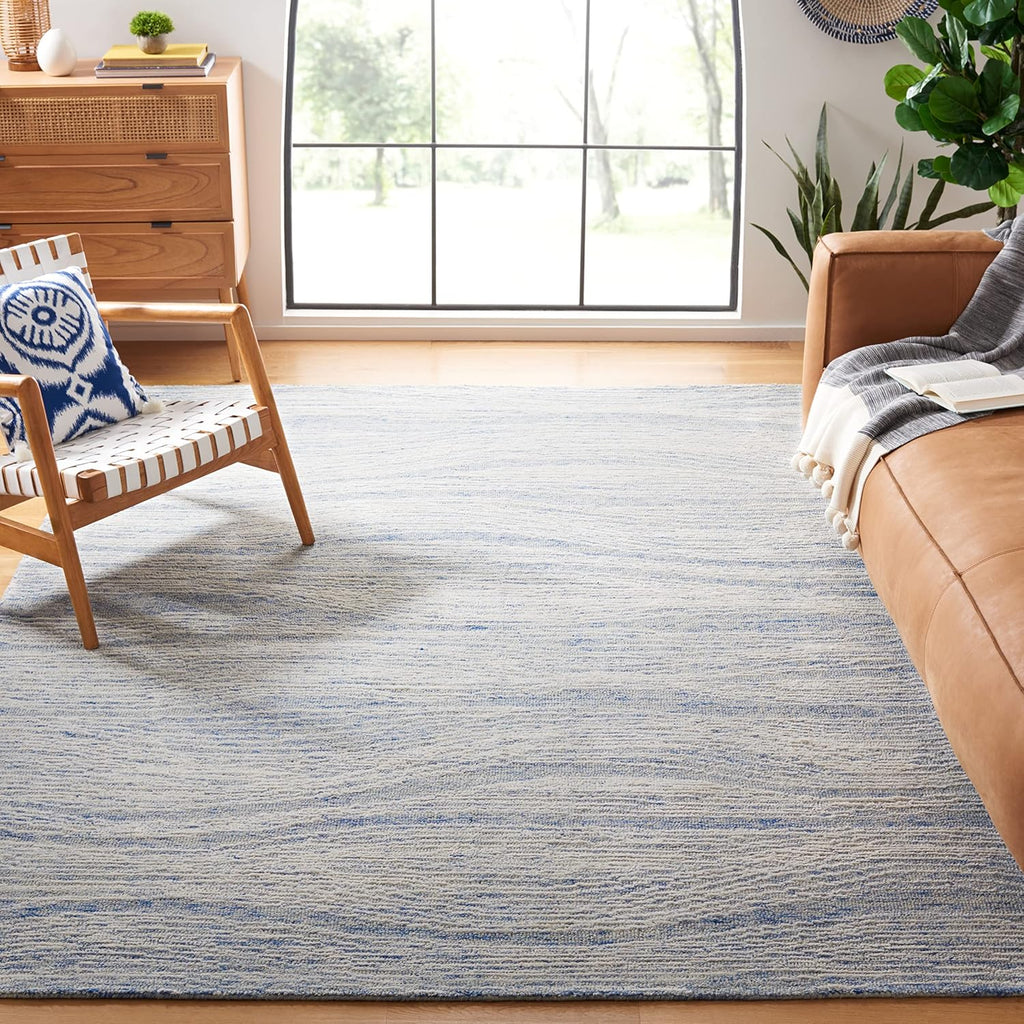 Metro Area Rug - 9' x 12', Blue & Ivory, Handmade Modern Wool
