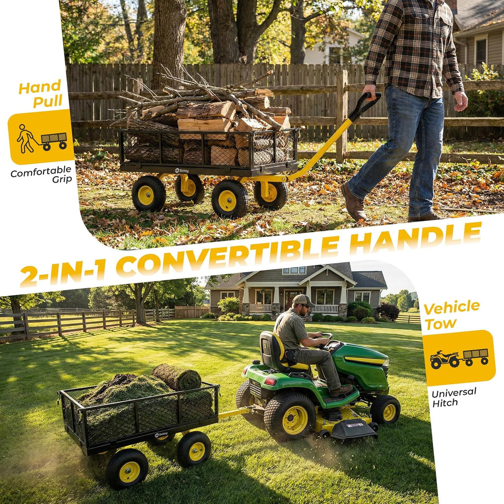 1000lbs Heavy Duty Steel Garden Cart for Yard & Farm, Utility Wagon with Removable Sides (Convert to Flatbed), 10"