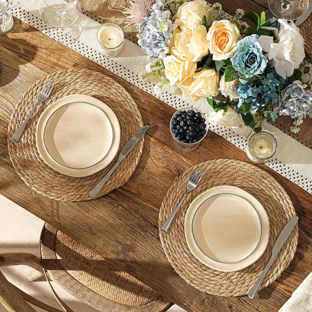 13.8'' Round Woven Placemats Set of 6, Boho Wicker Chargers, | Handmade from Natural Water Hyacinth, Heat-resistant &