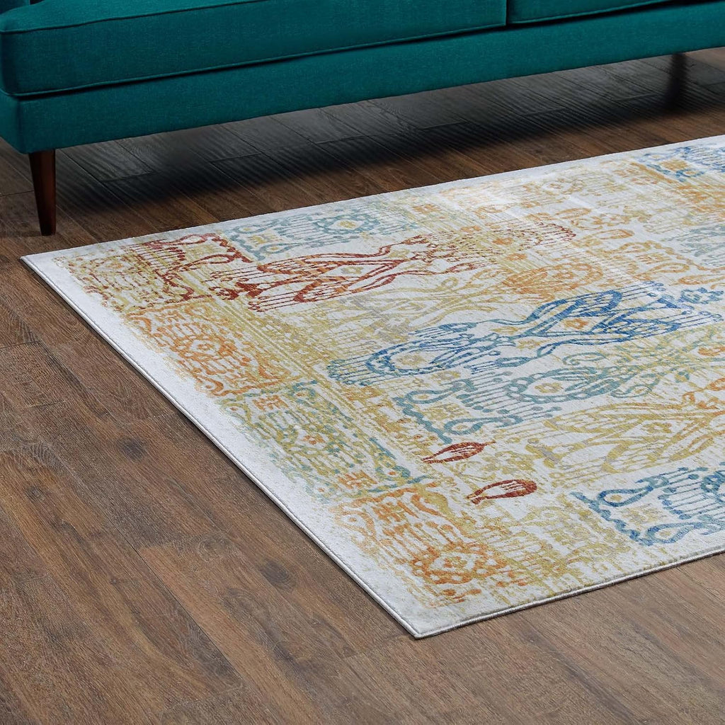 Solimar Distressed Colorful Southwestern Aztec Area Rug in Multicolored