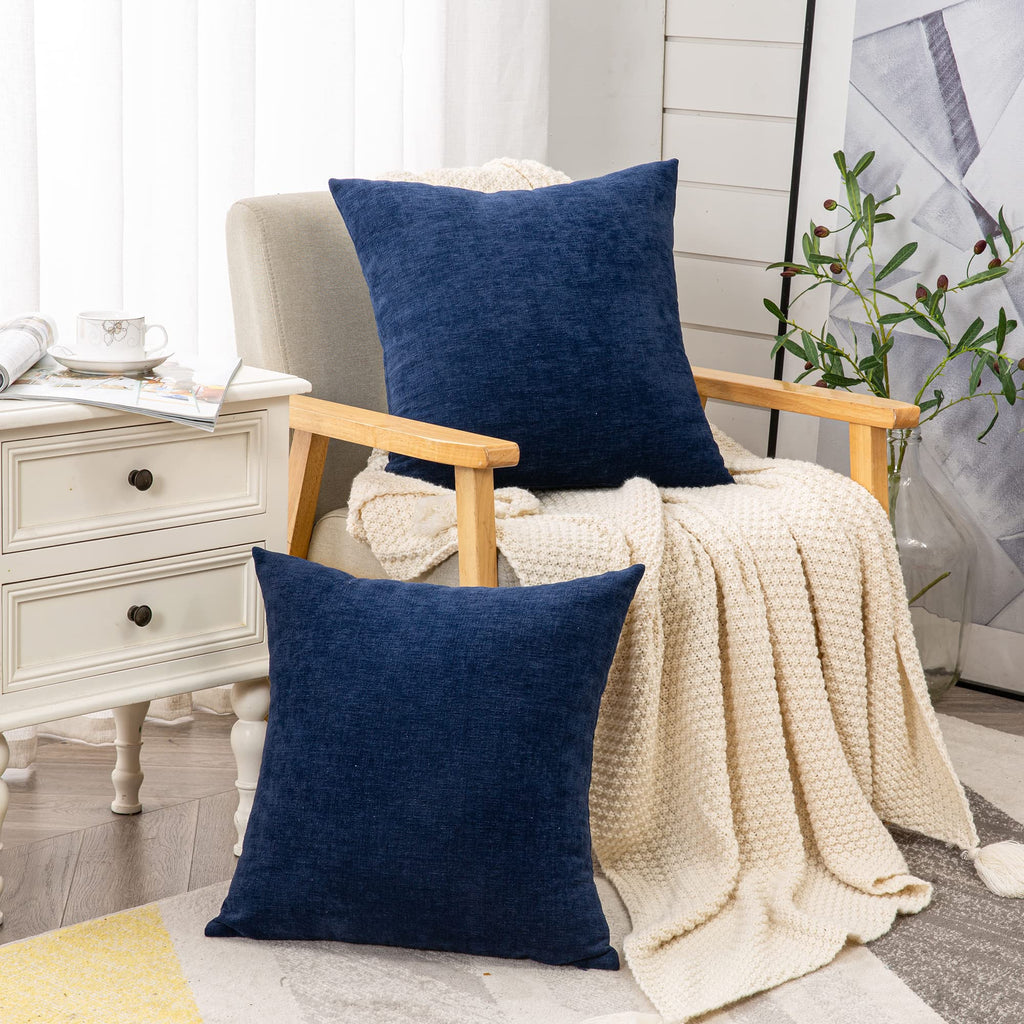 Decorative Square Throw Pillow Covers 20"x20" Inch Set of 2, Super Soft Chenille Pillows Farmhouse Fall Pillowcase