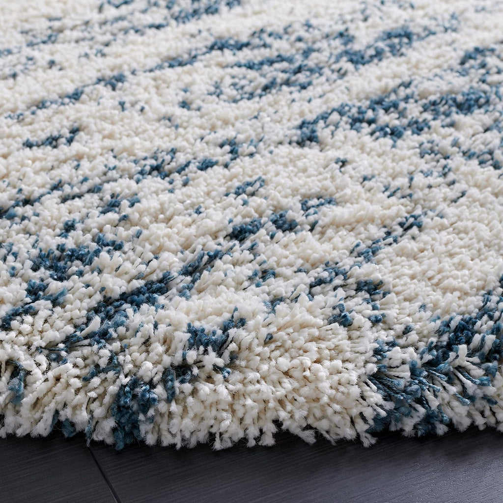 Hudson Shag Square Rug 7', Plush Ivory & Steel Blue SGH299A