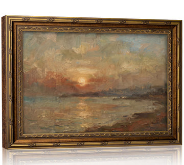 Vintage Gold Framed Sunset Water Wall Art Retro Coastal Landscape Print