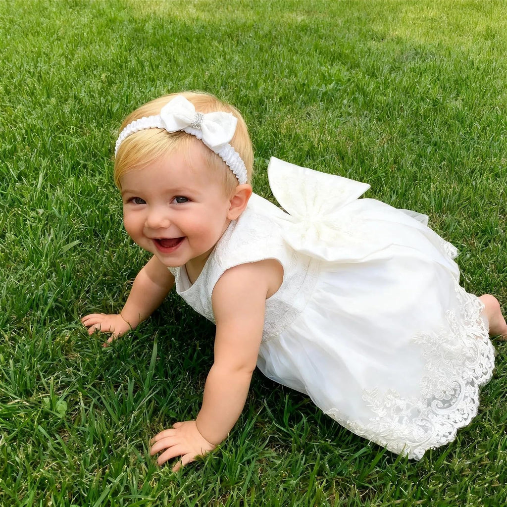 Toddler Baby Girls Embroideries Baptism Dresses Christening Special Occasions Gown for Baby Girl with Headwear