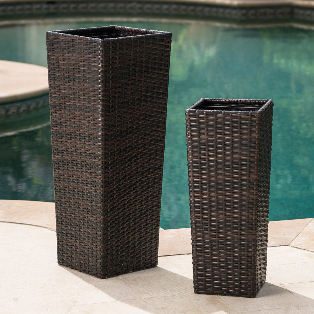 Outdoor Wicker Flower Pots (Set of 2) (MultiBrown)
