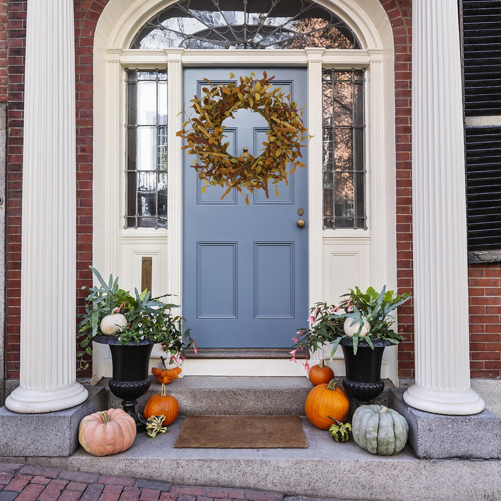 20 inch Fall Wreath Autumn Door Wreath with Eucalyptus Leaves, Mixed Grain for Front Door Farmhouse Indoor Outdoor