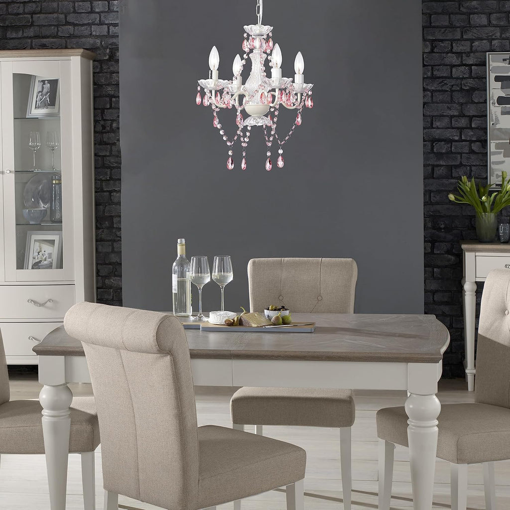 Pink and White Mini Crystal Chandelier, 4-Light Acrylic Crystal Pendant for Bedroom and Girls' Room