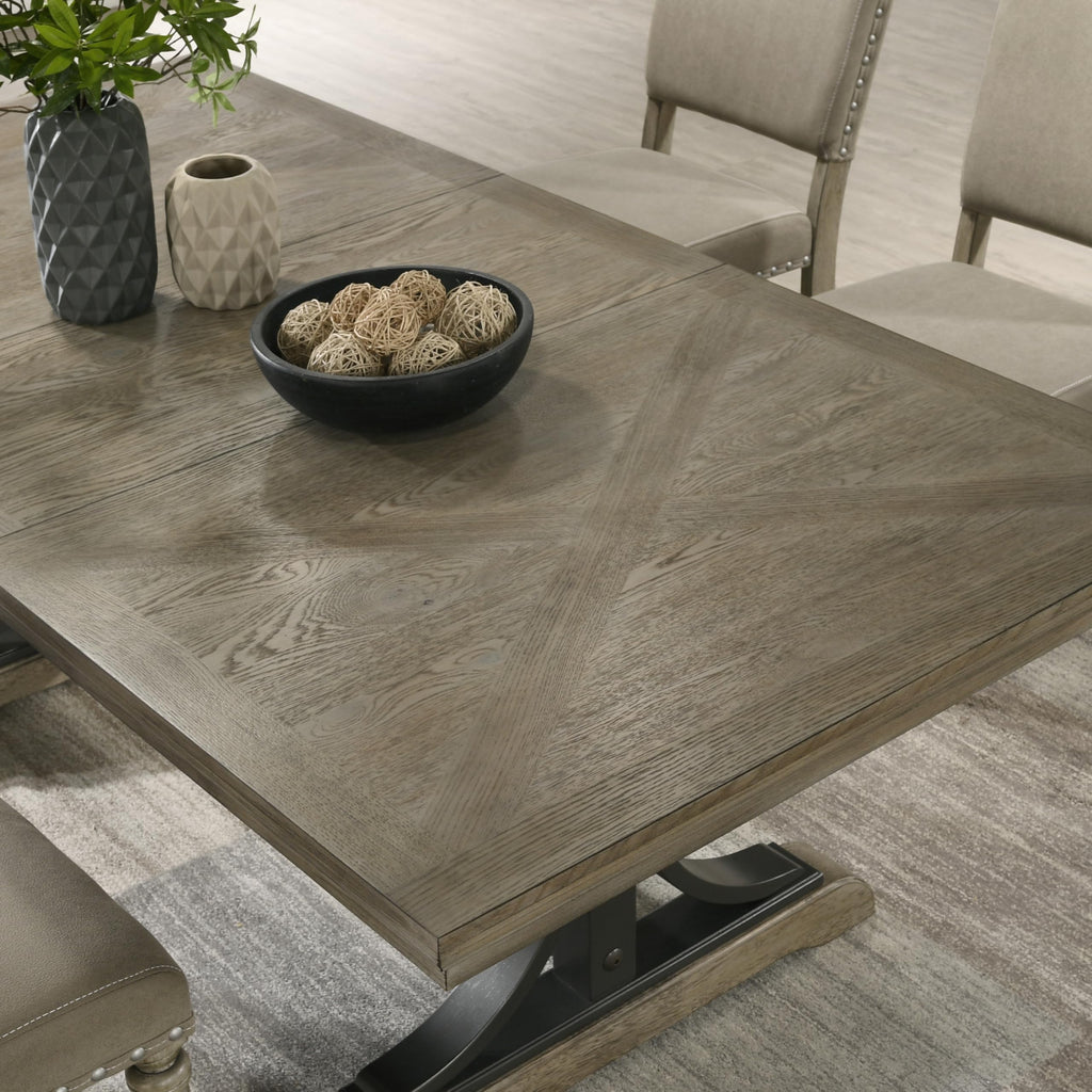 Birmingham 8-Piece Dining Set: Extendable Table with 4 Side Chairs, 2 Armchairs, and a Nailhead Bench, Driftwood