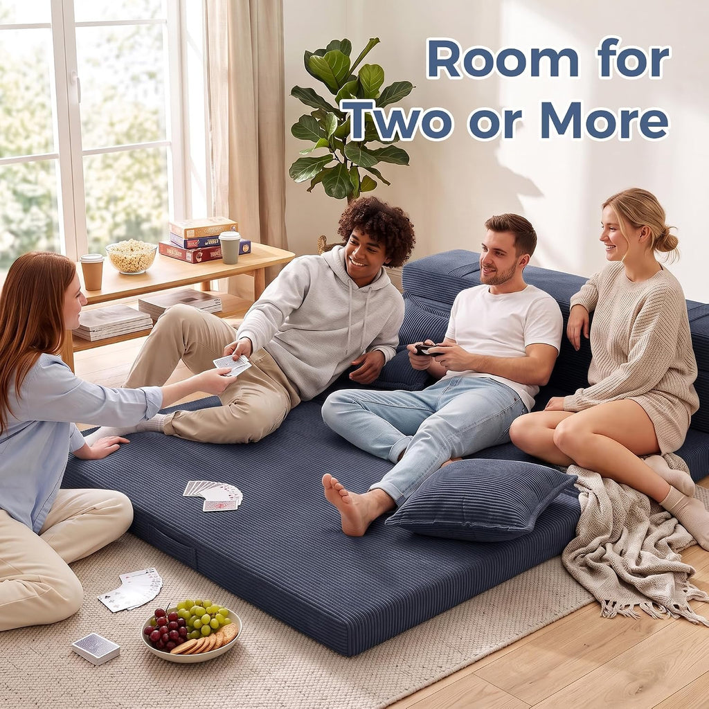 Tri-Fold Futon Mattress, Foldable Japanese Floor Sleep Mattress, High-Density Foam Tatami Bed Mat with Corduroy