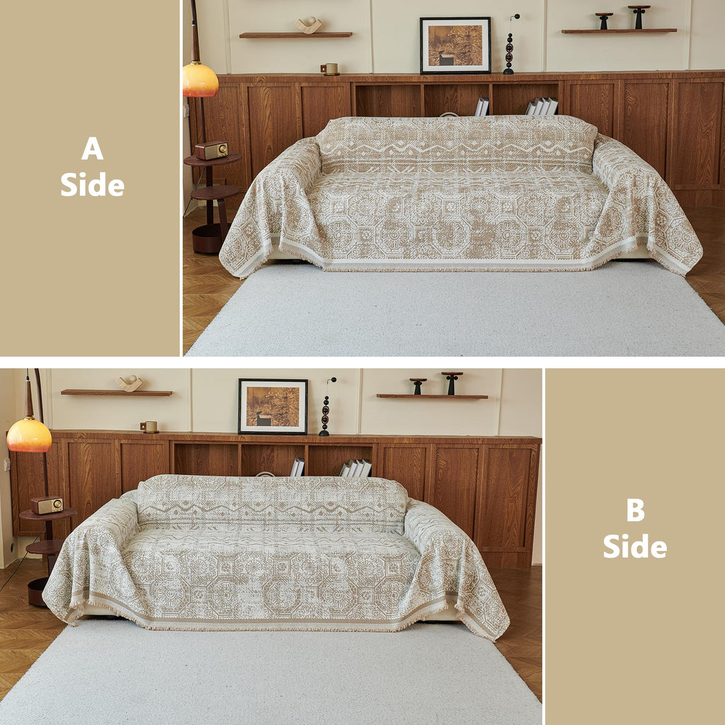 Boho Couch Cover Sofa Slipcover for Sectional Sofa Covers Protector Universal Use Chenille Blend Thick Fabric