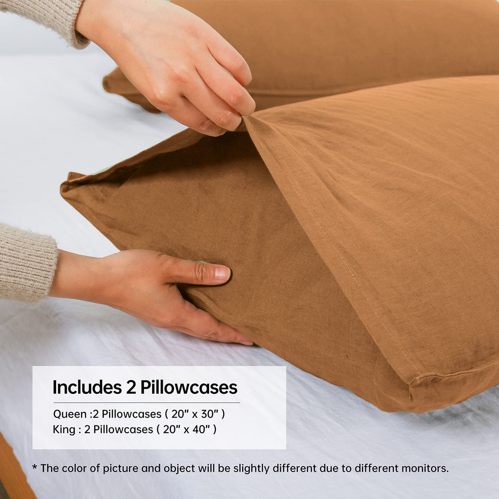 100% Linen Pillowcases 1 Pair Basic Style Envelope Overlap Closure French Natural Washed Flax Shams Set of 2
