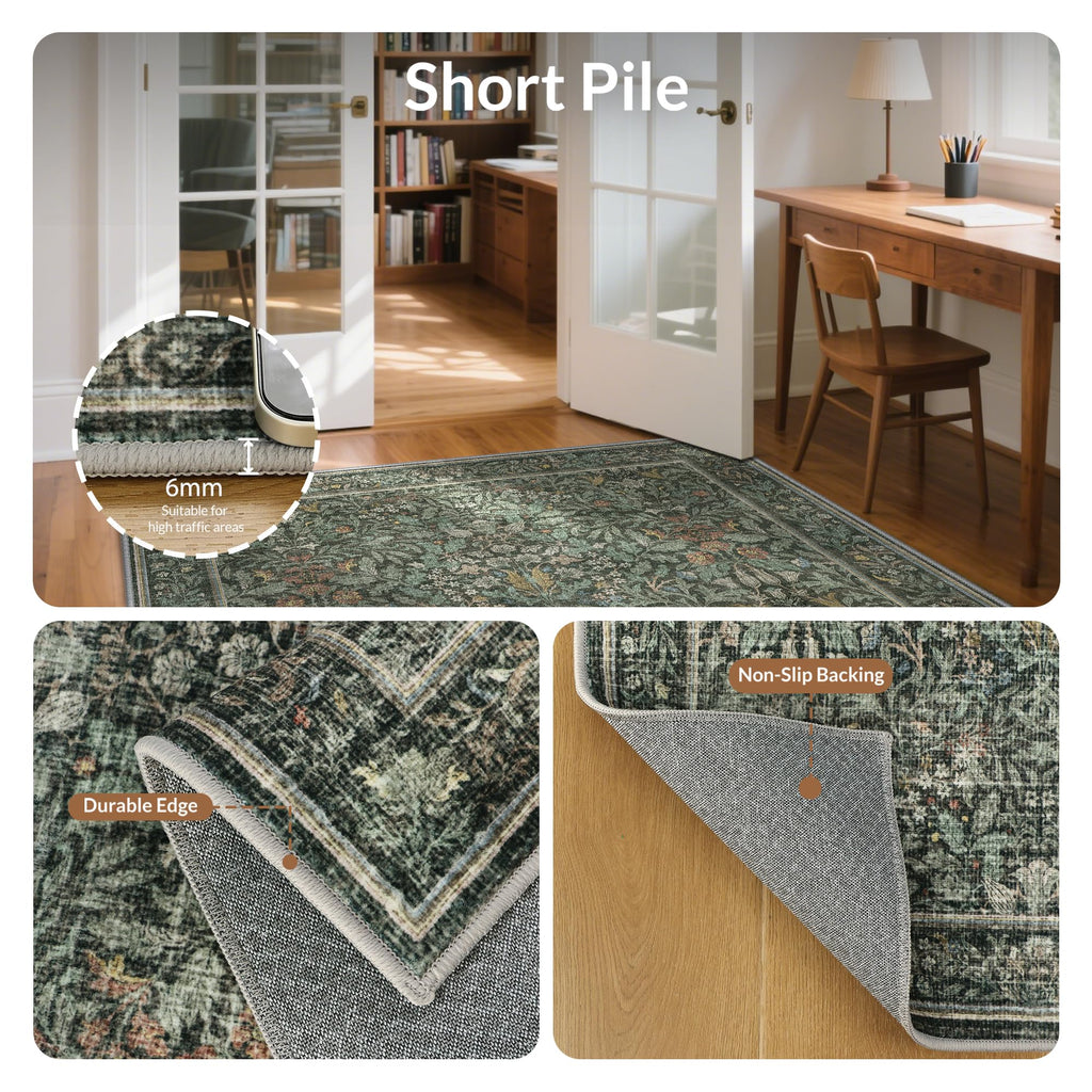 2.5x10 Washable Hallway Runner Rug, Non Slip, Dusty Sage Green