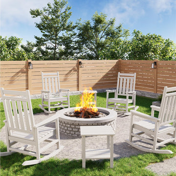 Poly Lumber Rocking Chair Outdoor Set of 4 with 2 Side Table - HDPE High Back Porch Rocker Chairs for Adults - All