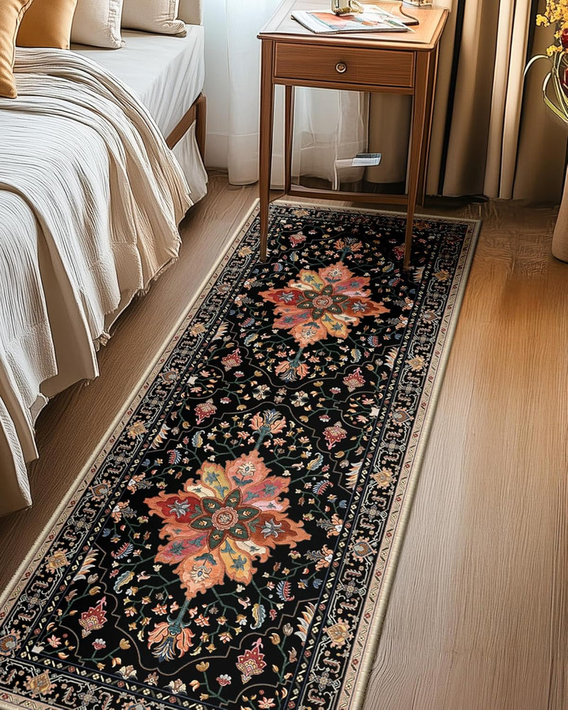 Area Rugs Washable Non-Slip, Floral Vintage Distress Print Pattern Medallion Carpet for Living Room Bedroom Dining Room