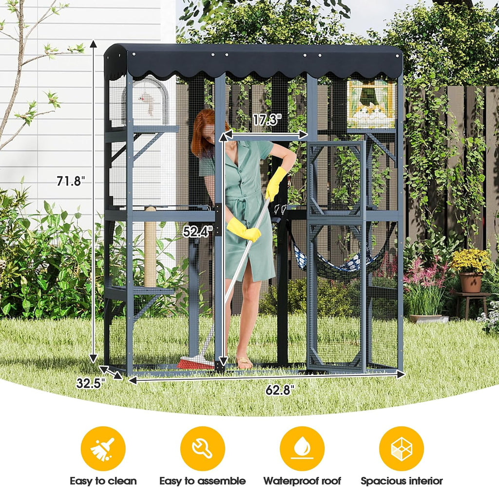 Weatherproof Wooden Outdoor Multi-Tier Cat Enclosure