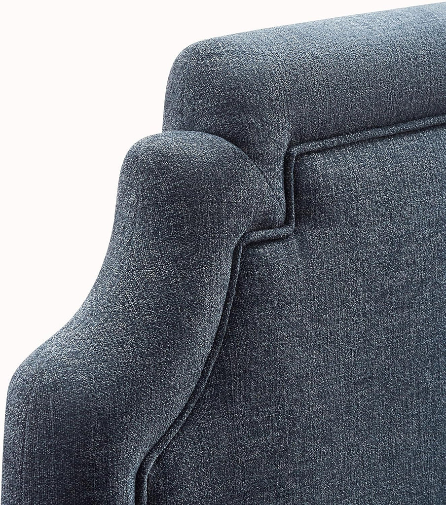 Queen Upholstered Fabric Headboard in Slate Blue - Padded Cushioned Headboard with Woven Heathered
