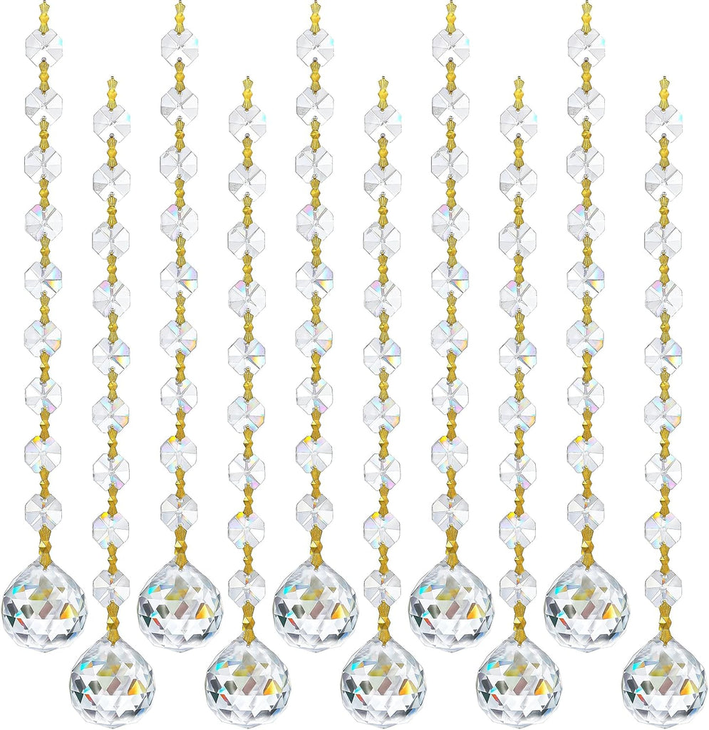 10Pcs Crystal Garland Strands Hanging Glass Chandelier Beads Chains - Glass 20mm Balls Prisms with Beads Pendants