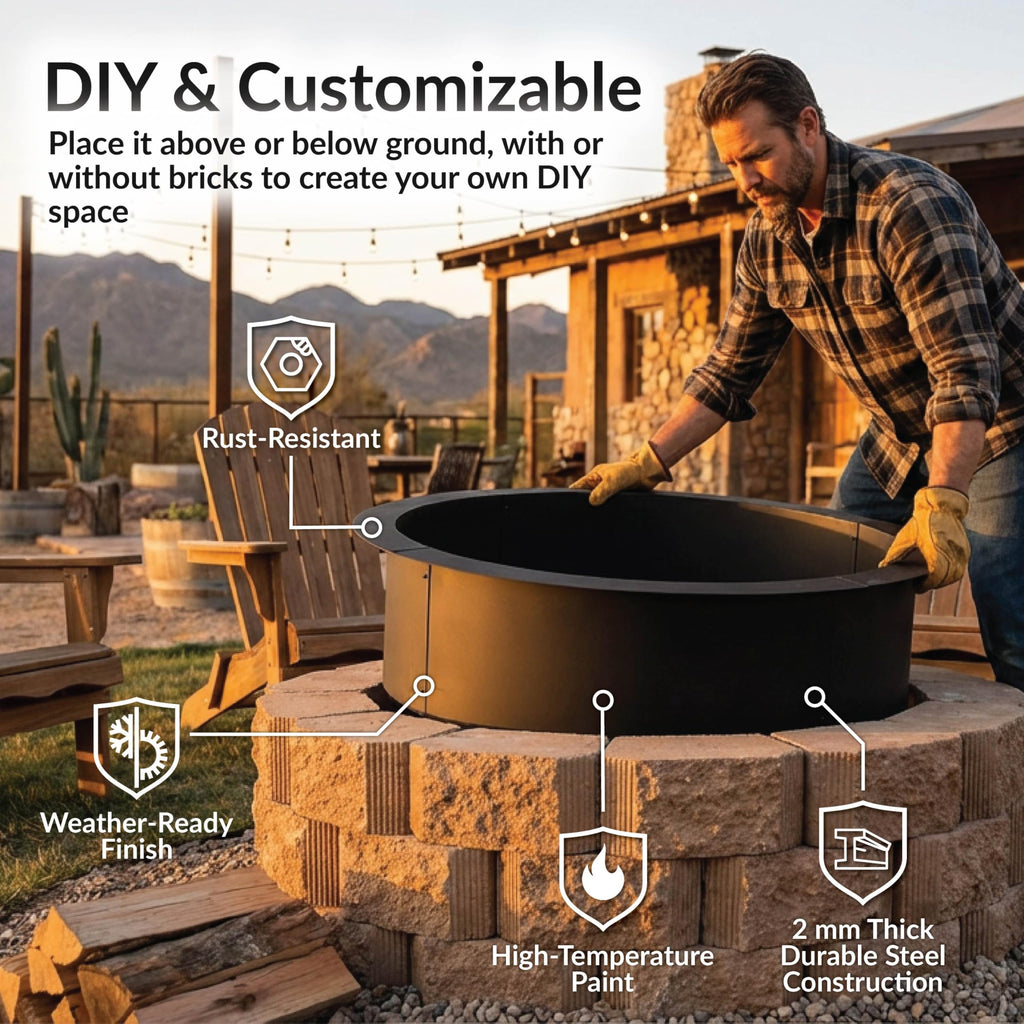 Heavy Duty Steel Fire Pit Ring Insert, 45" Outer / 39" Inner Dia