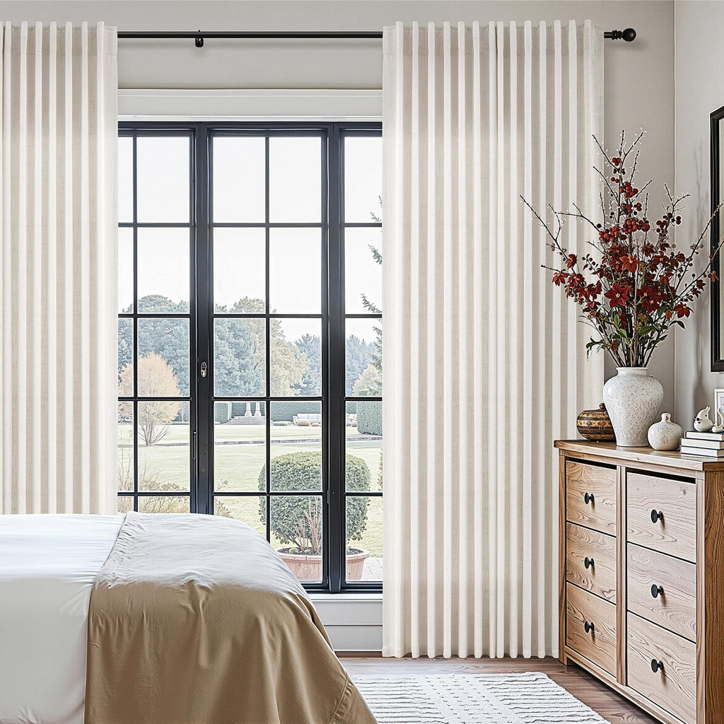 Extra Long Thick Linen Curtains 116 Inches Cream