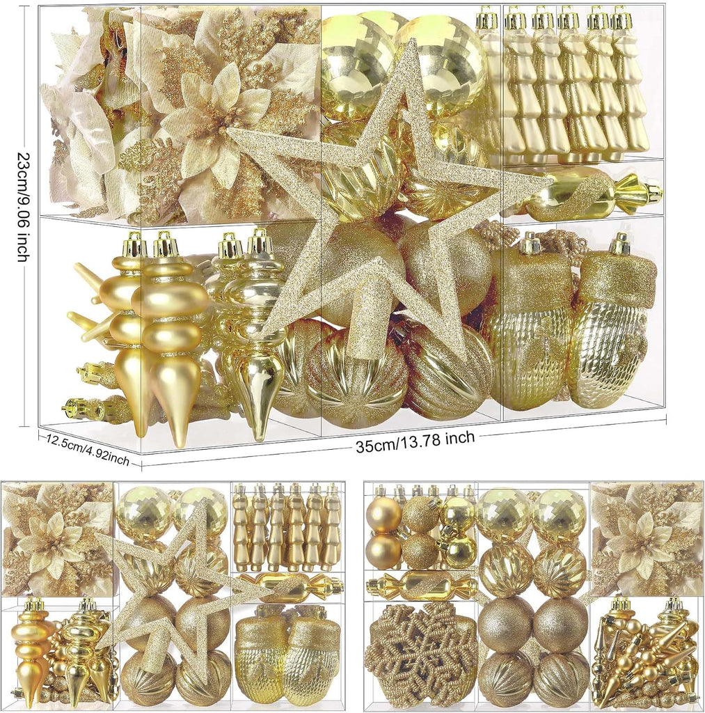 80pcs Christmas Balls Ornaments Set, Shatterproof Plastic Baubles Christmas Pendant for Xmas Tree, Holiday Wedding