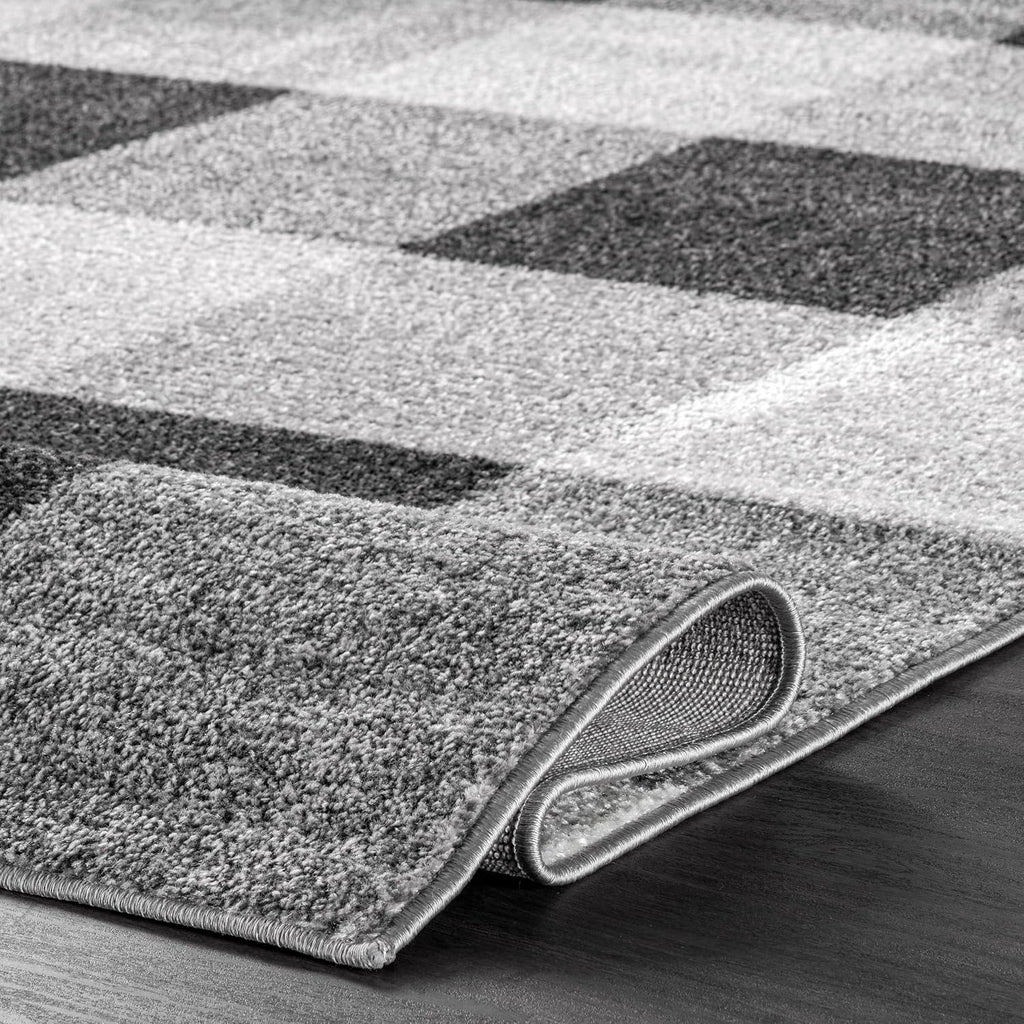 Aisha Grey Plaid Power Loomed Area Rug