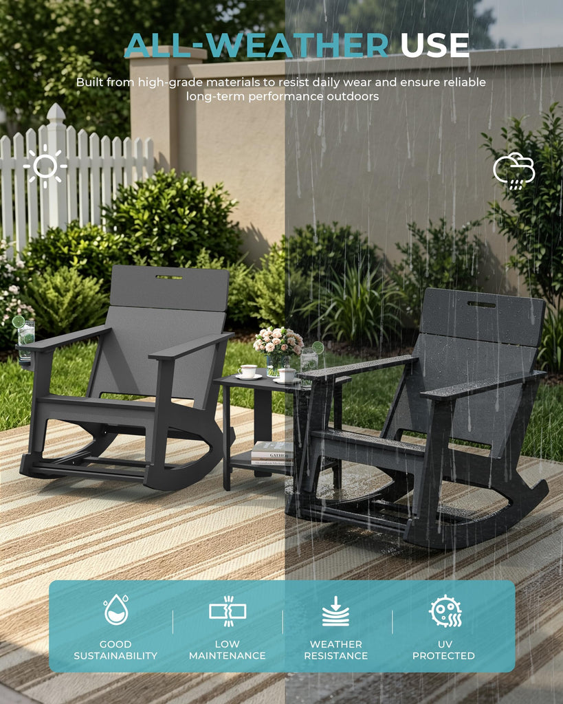 Outdoor Rocking Chairs Set of 4, HDPE Patio Porch Rocker, Grey