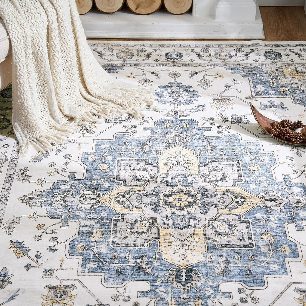 Vintage Floral Medallion Hallway Area Rug, Classic Blue